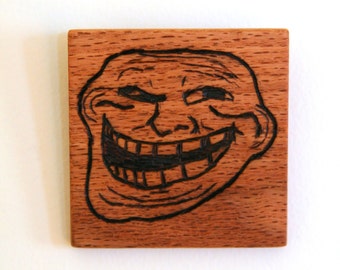 Troll Face Wood Burned Internet Meme Wall Art