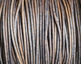 50 Meter Spool Grey Distressed 2mm Leather Cord Round Natural Dye