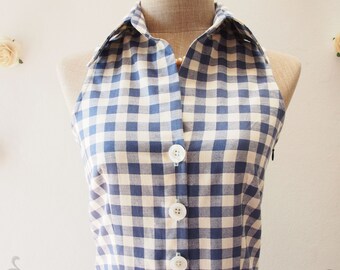 Skater Dress Shirt Dress Blue Sundress Blue Gingham Dress Vintage Style Dress Summer Sundress Blue Tea Dress Working Dress