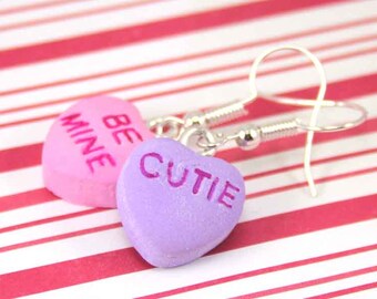 valentine's day earrings conversation heart earrings kawaii polymer clay charms miniature food jewelry clay food sweetheart candy heart