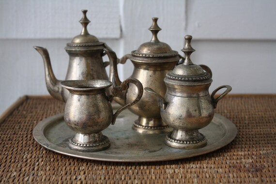 vintage metal tea set