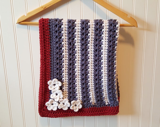 Crochet Pattern, American Flag blanket pattern-4th of July Vintage Beanie Crochet Pattern, newborn photo prop, baby blanket pattern