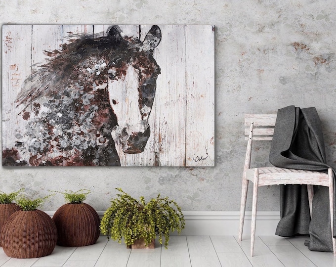 Gorgeous Brown Horse. Extra Large Horse, Horse Wall Decor, Brown Rustic Horse, Large Contemporary Canvas Art Print up to 72" by Irena Orlov