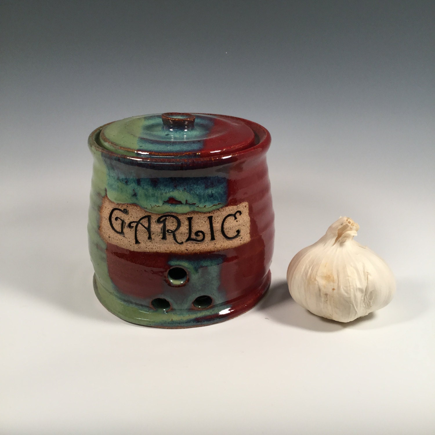 Garlic Jar Lidded Pottery Jar Garlic Keeper Kitchen