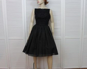 Vintage Black 1950s Party Dress Jonathan Logan Size Small