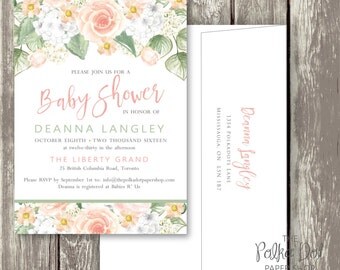 Pretty Watercolour PRINT AT HOME Baby shower invitation / peach rose baby shower invitation / summer garden invitation