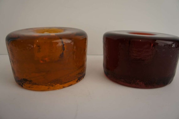 Blenko Glass Candle Holders 990a Brown And Amber Mid Century 6549