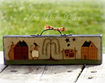 Primitive Hand Painted Folk Art Table Sitter Block ~ Primitive Home Decor ~ Primitive Decor ~ Saltbox House ~ Primitive Sheep ~ Home Decor