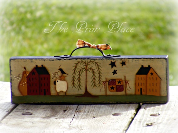 primitive hand painted folk art table sitter block primitive primitive hand painted folk art table sitter block primitive