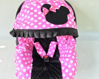 Baby Car Seat Cover Canopy, Infant Car Seat Cover Canopy, minnie mouse style for Baby Girl Car Seat Cover, fit most Infant car seat