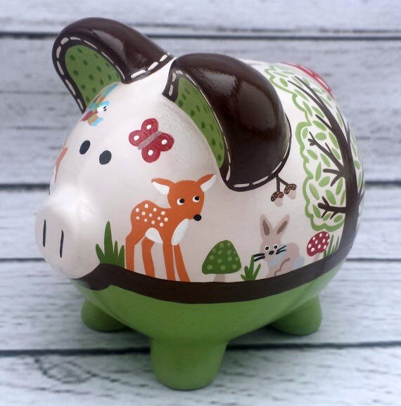 Personalized Piggy Bank Woodland animals Artisan by Alphadorable