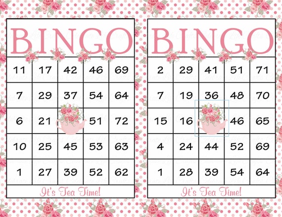 100 Tea Party Bingo Cards Printable Instant Download High Tea 