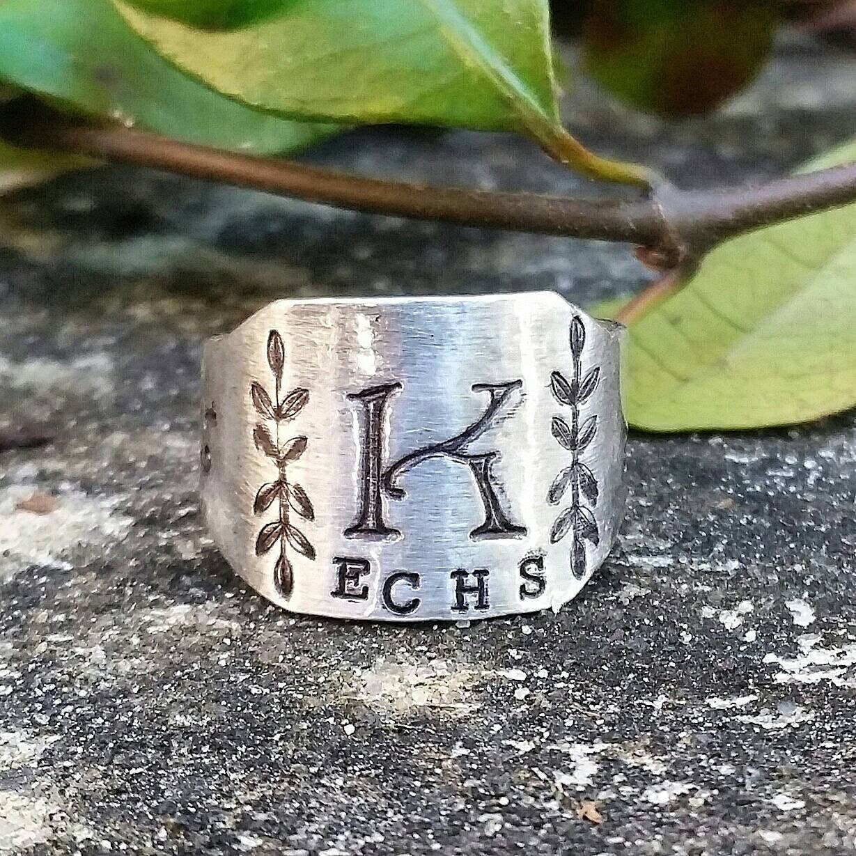 Personalized Class Ring High School Ring Silver Initial