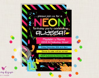 Neon Invitation | Glow Party Invitation | 80's Party | 80's Party Invitation | Rollerskating Birthday | Glow in the Dark Invitations | Neon