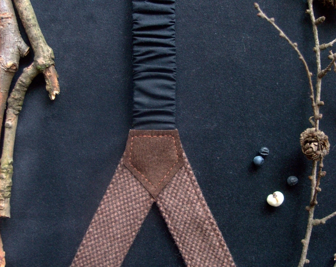 Brown Mens Suspenders, Textile Suspenders, Woolen Suspenders, Belts&Suspenders, Mens braces, boyfriend gift, bow tie and suspenders
