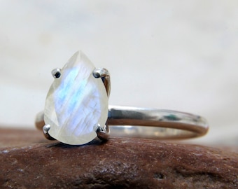SUMMER SALE - Rainbow moonstone ring,silver ring,stack ring,engraved ring,mom ring,teardrop ring,love ring,June birthstone ring