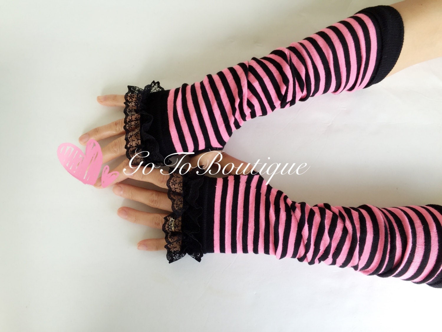 Pink Stripe Arm WarmersFingerless GlovesLace GlovesWomens