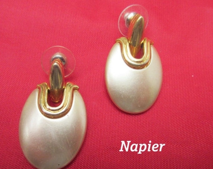 Napier earrings - Gold Pearl white dangle - articulate pierced earrings