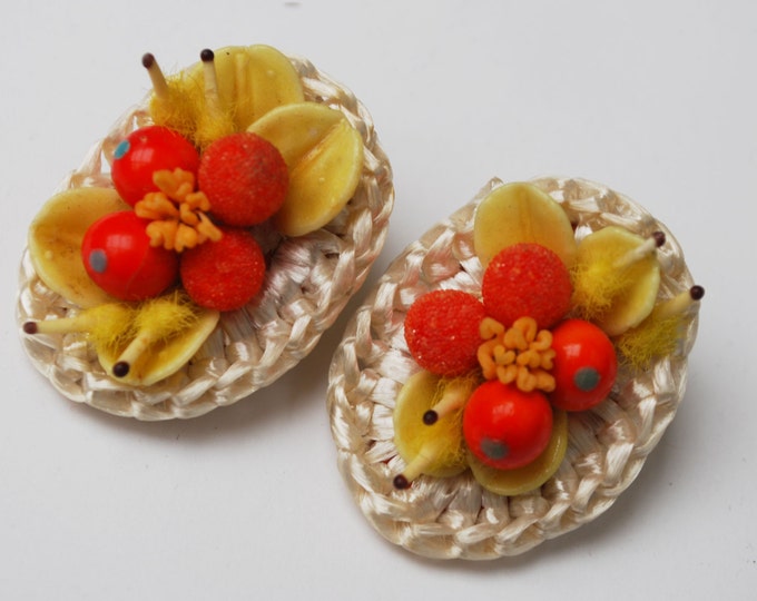 Western Germany Earring - Orange Yellow - Fruit salad - clip on earrings