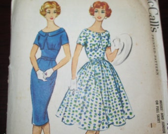 Vintage 1950s McCall's 4884 Misses DRESS Slim or Full Skirt Sewing Pattern Size 16 Bust 36" New / Uncut