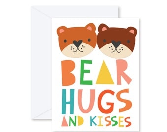 GREETING CARD | Bear Hugs And Kisses : Animal Modern Illustration Art