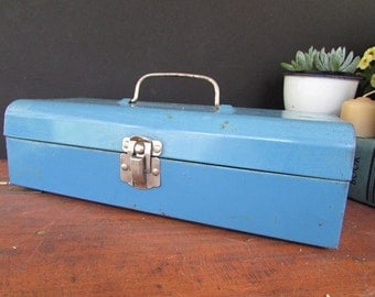 Small Metal Toolbox Vintage Blue Tool Box
