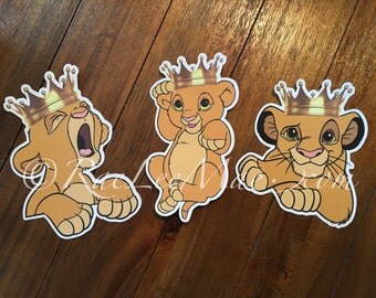 Crowned Simba Lion king cutouts/diecuts/lion king baby shower decorations/DIY decorations/centerpieces/baby prince Simba wearing a crown,