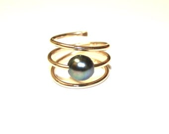 Tahitian Pearl Ring - Floating on Gold Fill, Sterling Silver or Rose Gold