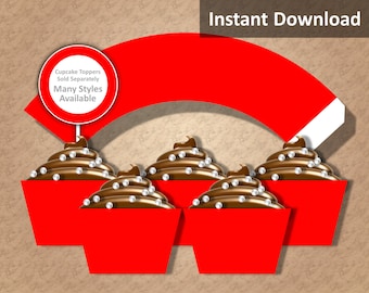 Solid Red Cupcake Wrapper Instant Download, Party Decorations