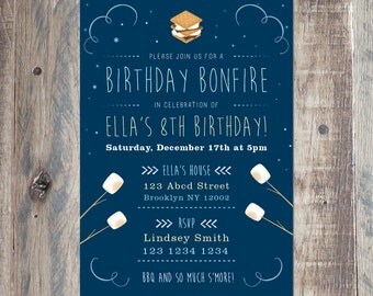 Custom Birthday Bonfire Invitation - Personalized With Your Party Details - Night BBQ Invite - 5x7 - 4x6 - Printable PDF or Jpeg