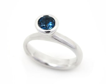 Sterling silver and London blue topaz ring, unique freeform ring - November and December birth stone