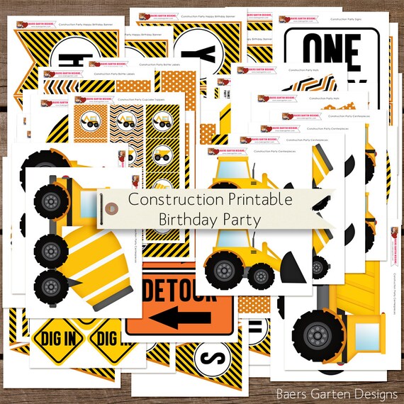 Construction Birthday Printable Party Decorations INSTANT