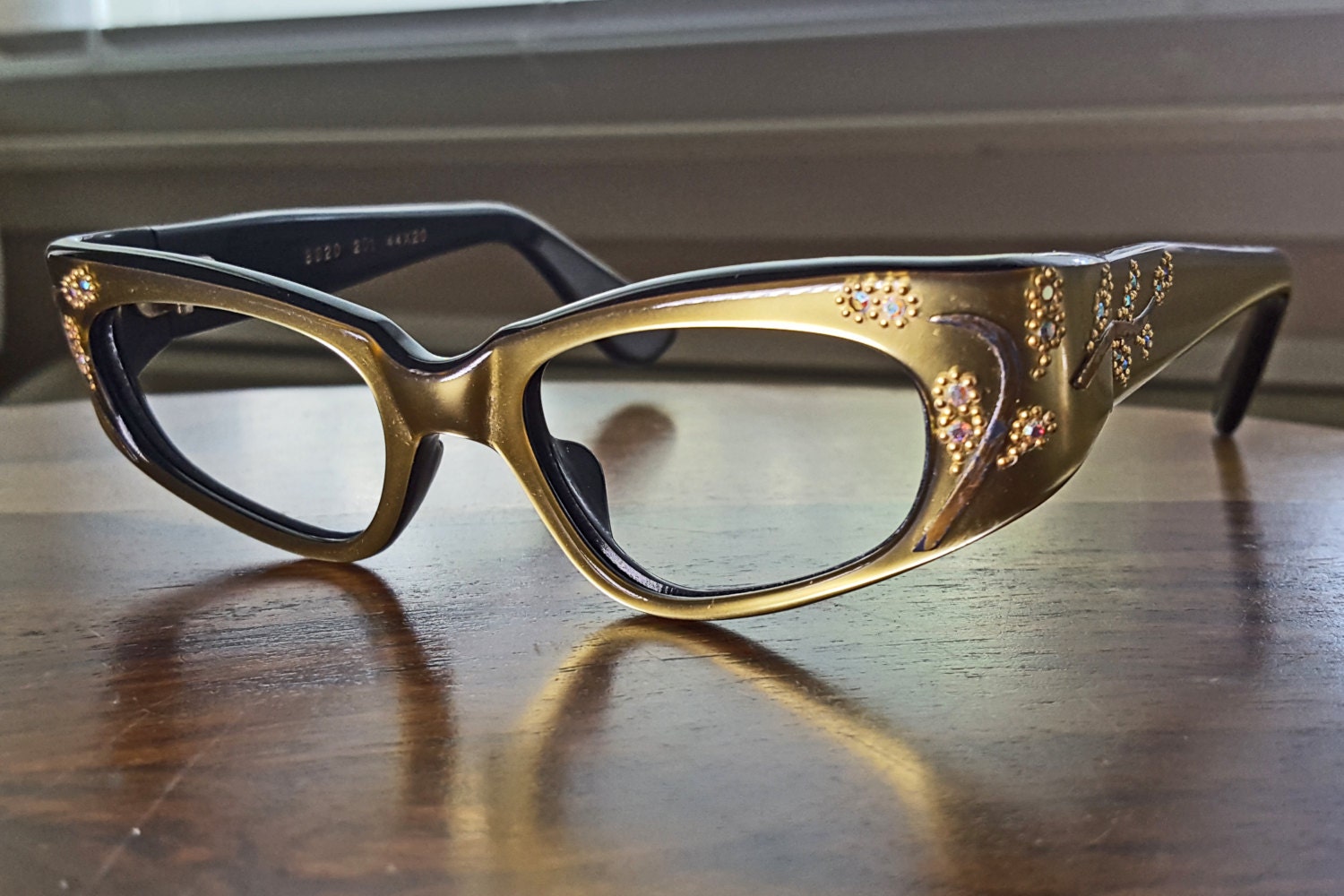 Vintage Gold Rhinestone Cat Eyeglasses by JustheGoodStuff on Etsy