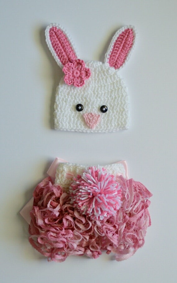 Crochet Easter Bunny Baby Beanie Hat & Skirt by CubbyCreations