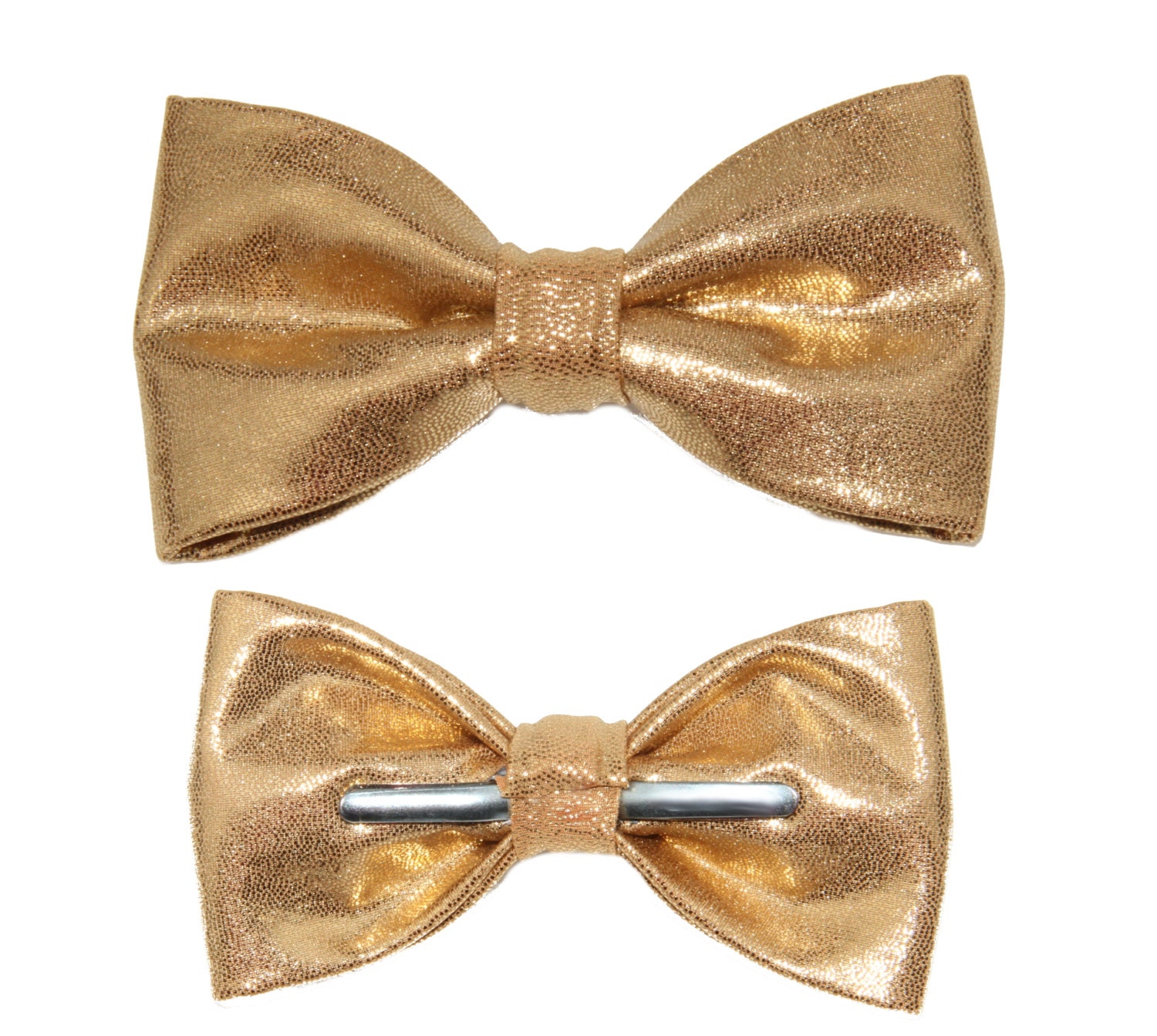 Shiny Light Gold Clip On Bow Tie Choose Men's or Boys