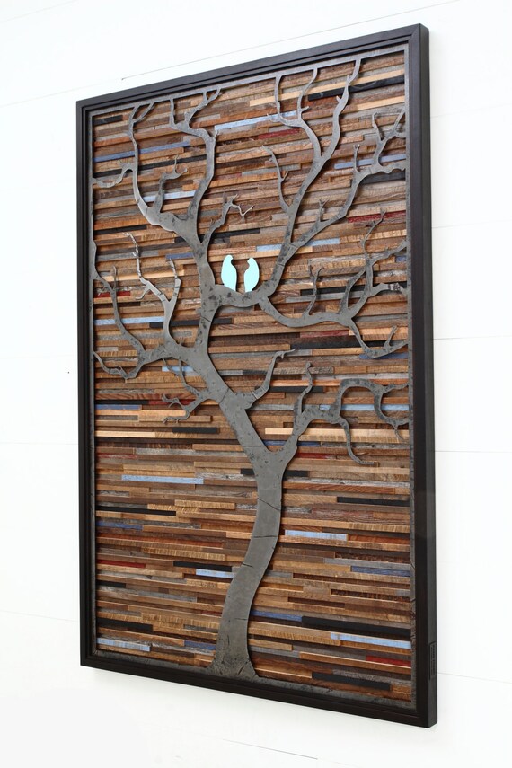 Wood wall art made of old barnwood and natural by CarpenterCraig