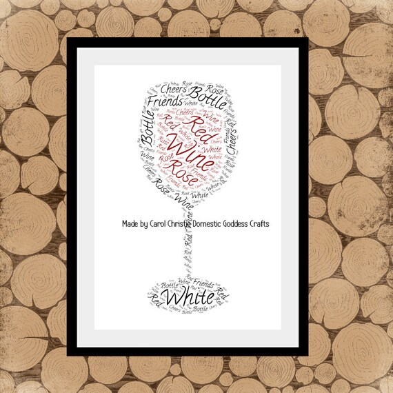 Items similar to Personalised Wine Glass, Wine Glass Word Art, Wine