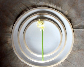 Stoneware plates Set of three plates Ceramic plates Pottery plates White plates White ceramic and pottery Clean and simple plates