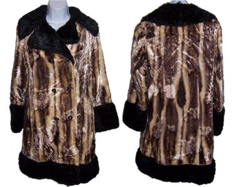 Vegan Faux Fur Coat, Women's Size Small Double Breasted Coat, Fitted Coat, Hippie Boho Car Coat, Montgomery Wards, Winter Coat