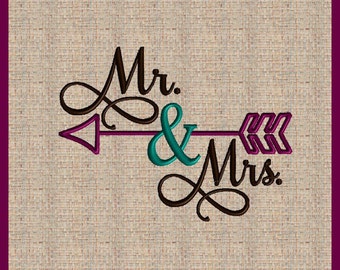 Mr and Mrs Embroidery Design Mr and Mrs with Arrow Embellishment Emboridery Design Arrow Embroidery Design Machine Embroidery Design