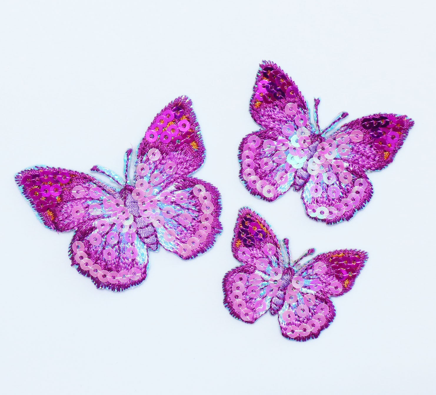 3 pieces Set Butterflies Sew or iron on Bling Bling embroidered patches
