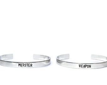 Soul Eater inspired Weapon and Meister cuff bracelet PAIR ready to ship