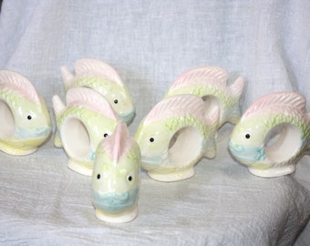 Vintage Knobler Japan Fish Shaped Napkin Rings Pastel Colors Set of 7
