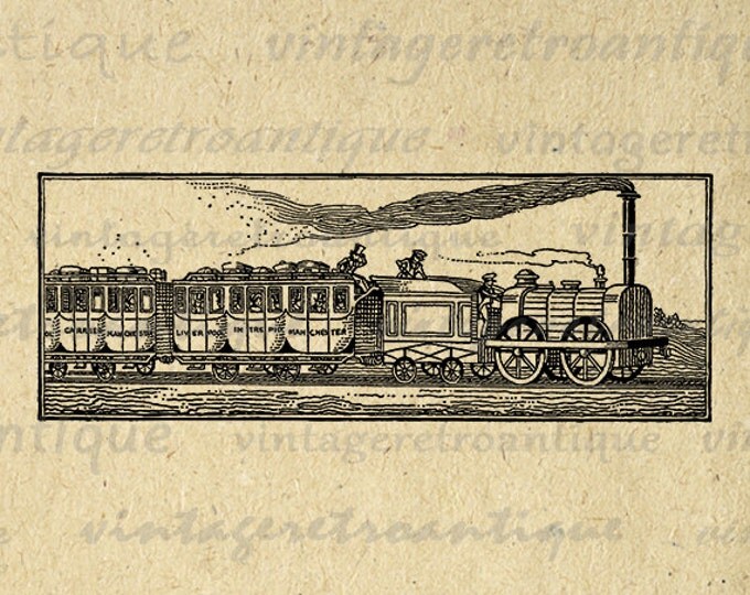 Printable Locomotive Train Graphic Image Illustration Download Digital Antique Clip Art Jpg Png Eps HQ 300dpi No.3022