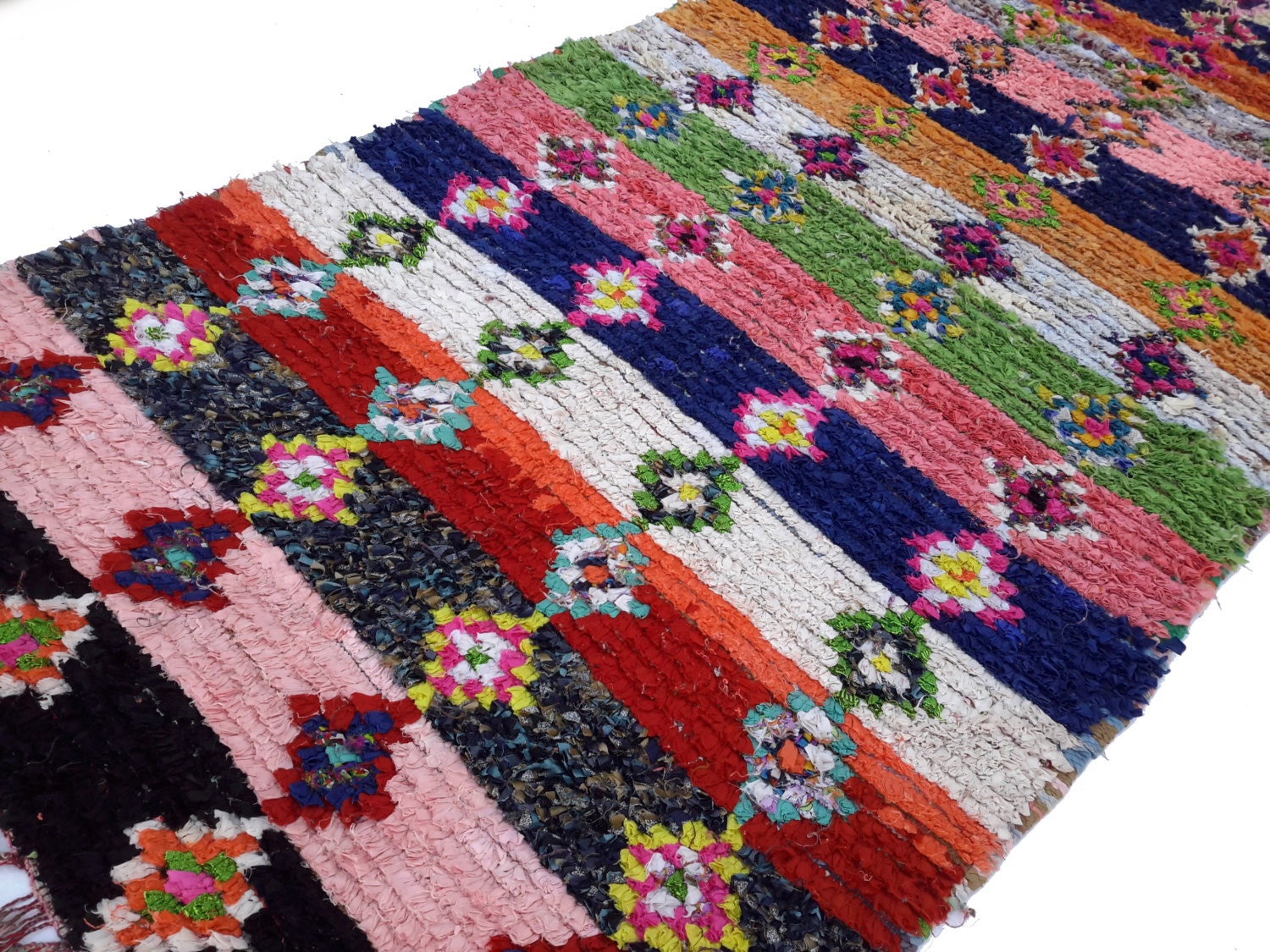 114x53 Vintage Moroccan Rug Woven Using Different