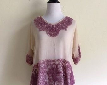 1920's Cream and Pink Chiffon Blouse
