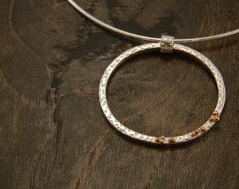 Silver Fragments Pendant with Copper detail - Sterling Silver Pendant Textured, with Copper detail