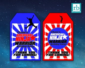 Ninja Warrior Party Favor Tags, Ninja Warrior Birthday, Ninja Warrior Printables, Favor Tags - Digital Printables
