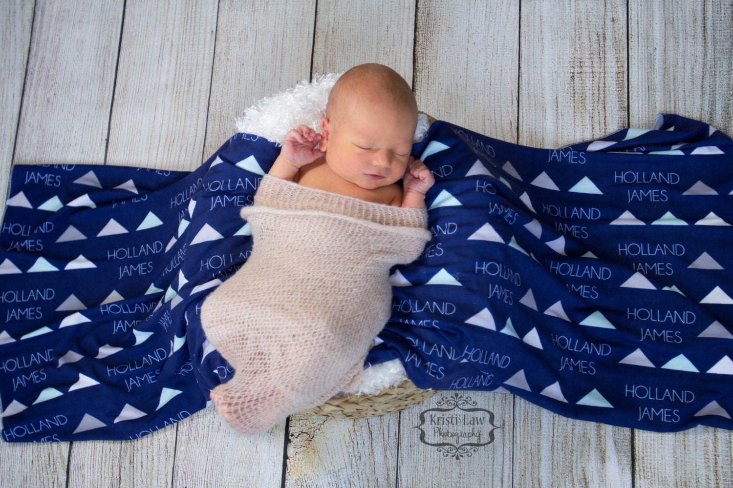 Personalized Swaddle Blanket with Triangle Print // Large