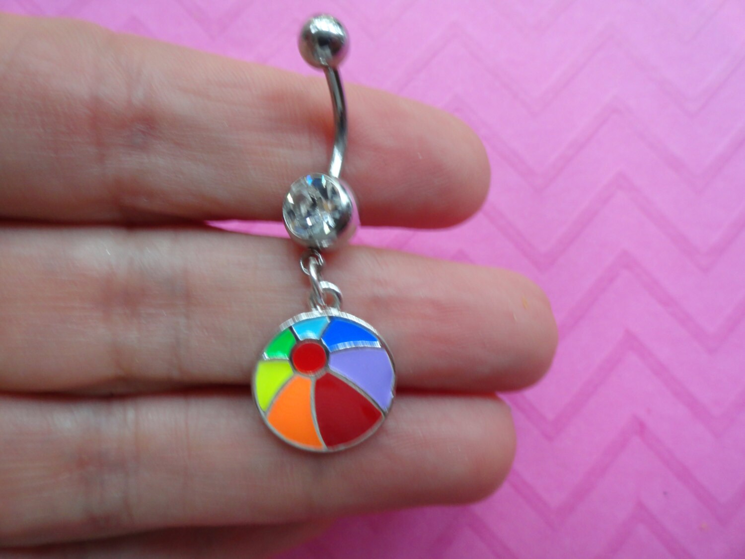 Beach ball colorful belly navel ring by SILVERNSUCH on Etsy